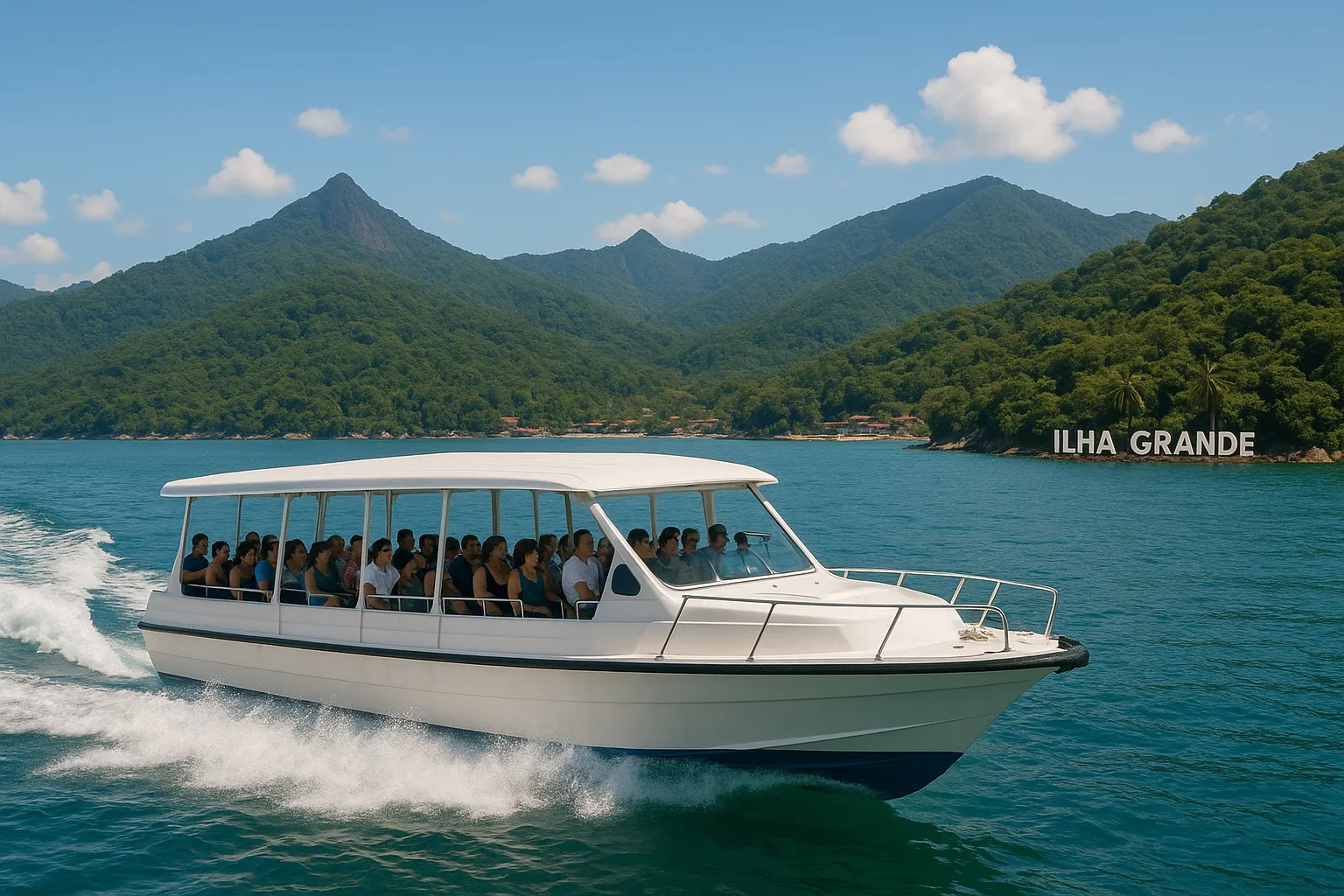 Speedboat arriving at Vila do Abraão, Ilha Grande